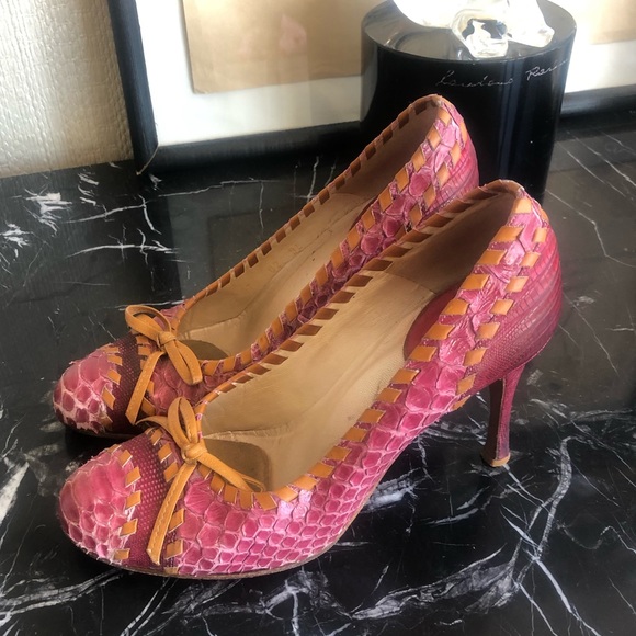 Christian Dior lizard python hot pink/  Magenta / fuscia round toe pump Sz 37 - Picture 1 of 8